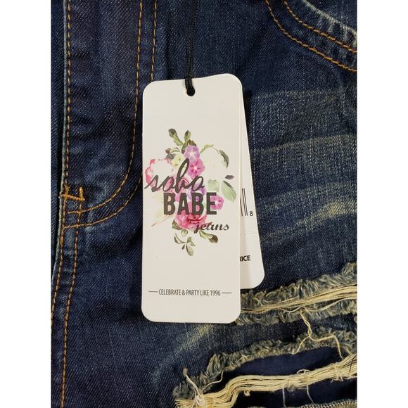 Soho Babe Jeans Sz 5 Womens Blue Mid Rise Cuffed Crop Distressed Stretch NWT - Picture 3 of 15